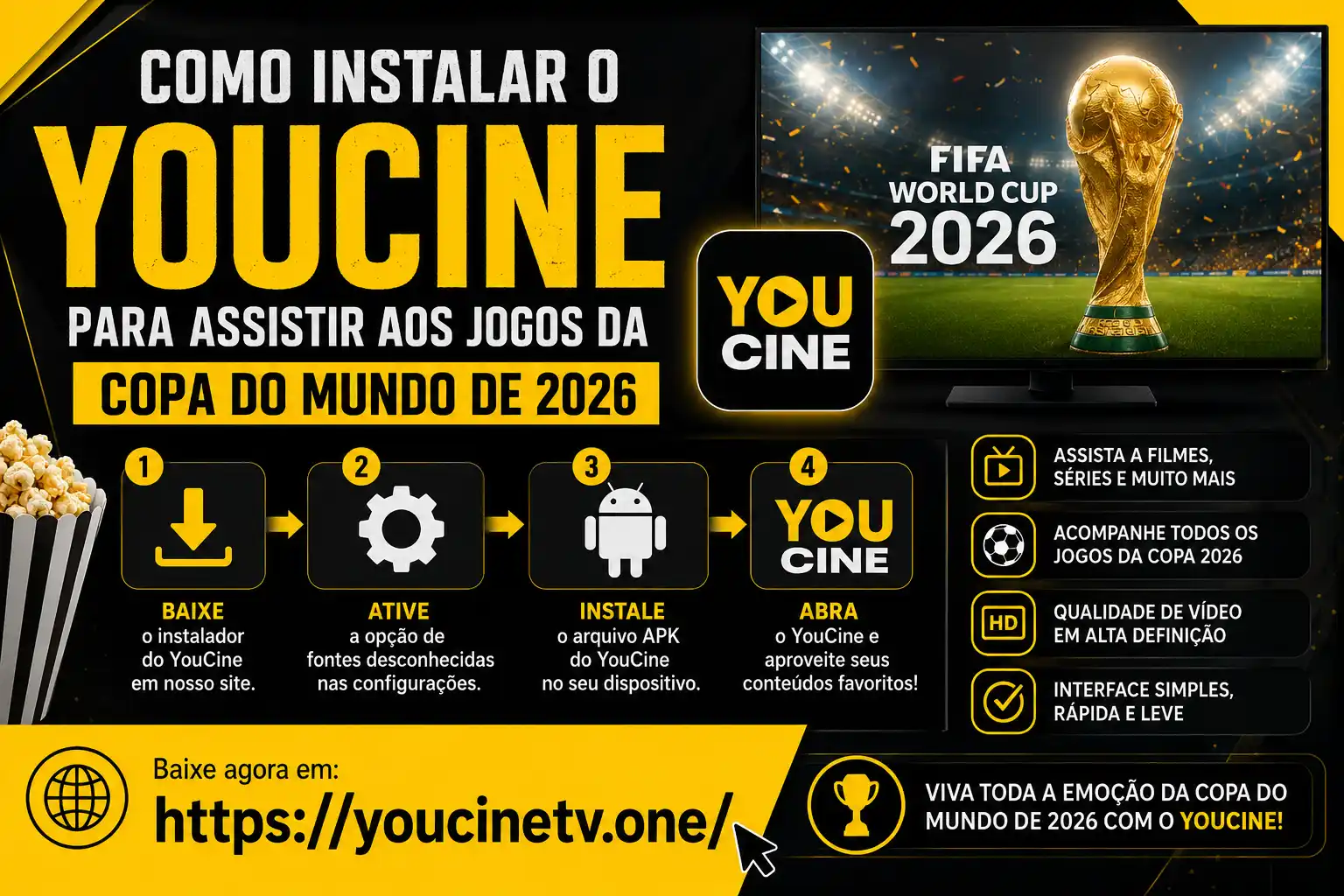 Como instalar o YouCine para assistir aos jogos da Copa do Mundo de 2026